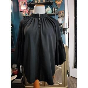 Loft black pleated collar blouse